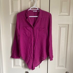 DONATED ❌Fuchsia Button-Up Long Sleeves Linen Shirt Size M